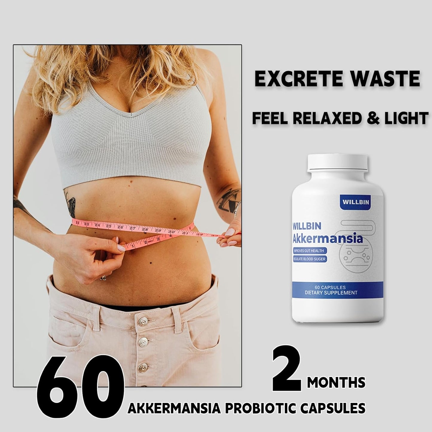 Organic Akkermansia Muciniphila Probiotic Capsules, 100M AFU Live Strain, Boosts GLP-1, Immune Support, Gut Health, Vegan - 60 Count