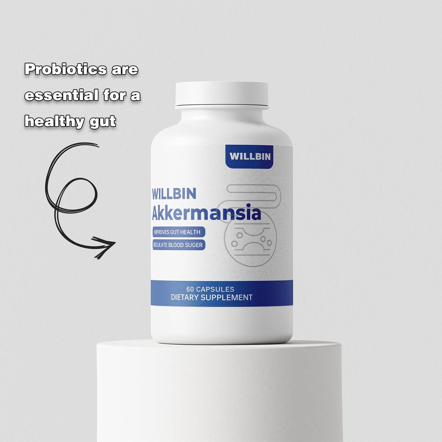 Organic Akkermansia Muciniphila Probiotic Capsules, 100M AFU Live Strain, Boosts GLP-1, Immune Support, Gut Health, Vegan - 60 Count