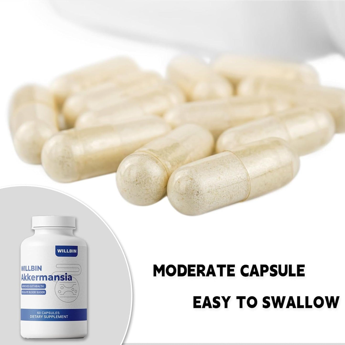 Organic Akkermansia Muciniphila Probiotic Capsules, 100M AFU Live Strain, Boosts GLP-1, Immune Support, Gut Health, Vegan - 60 Count