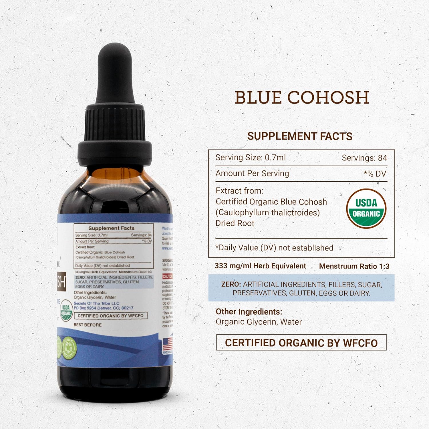 Organic Alcohol-Free Blue Cohosh Glycerite Tincture for Women's Health - 2 Fl Oz