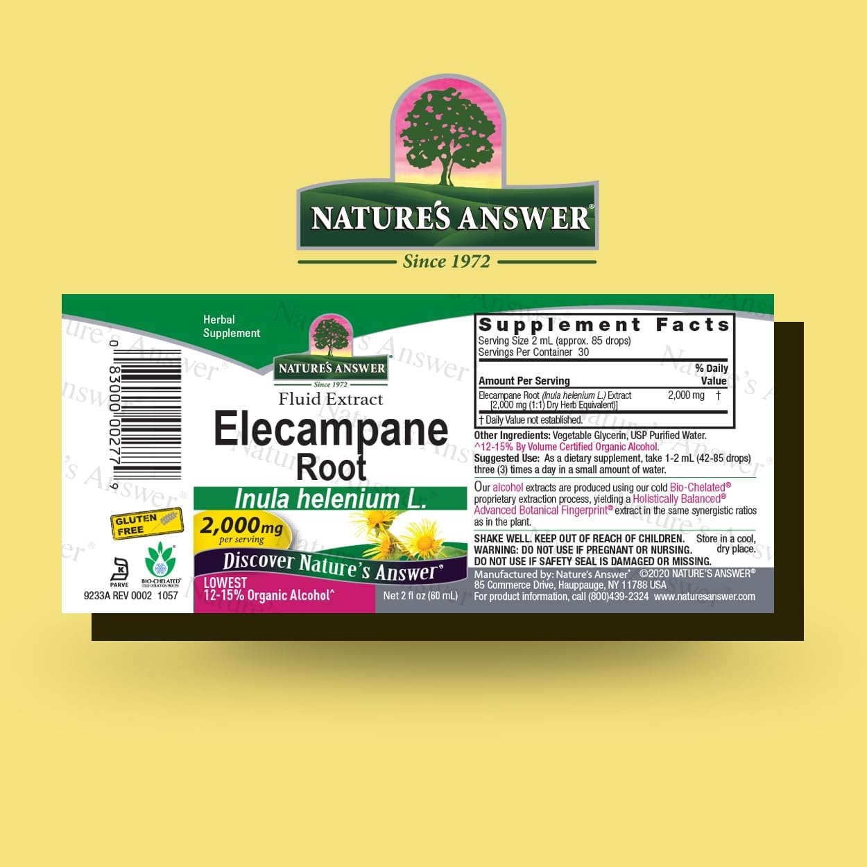 Organic Alcohol-Free Elecampane Root Herbal Supplement 2000mg - Non GMO & Kosher - Vegan - 2oz