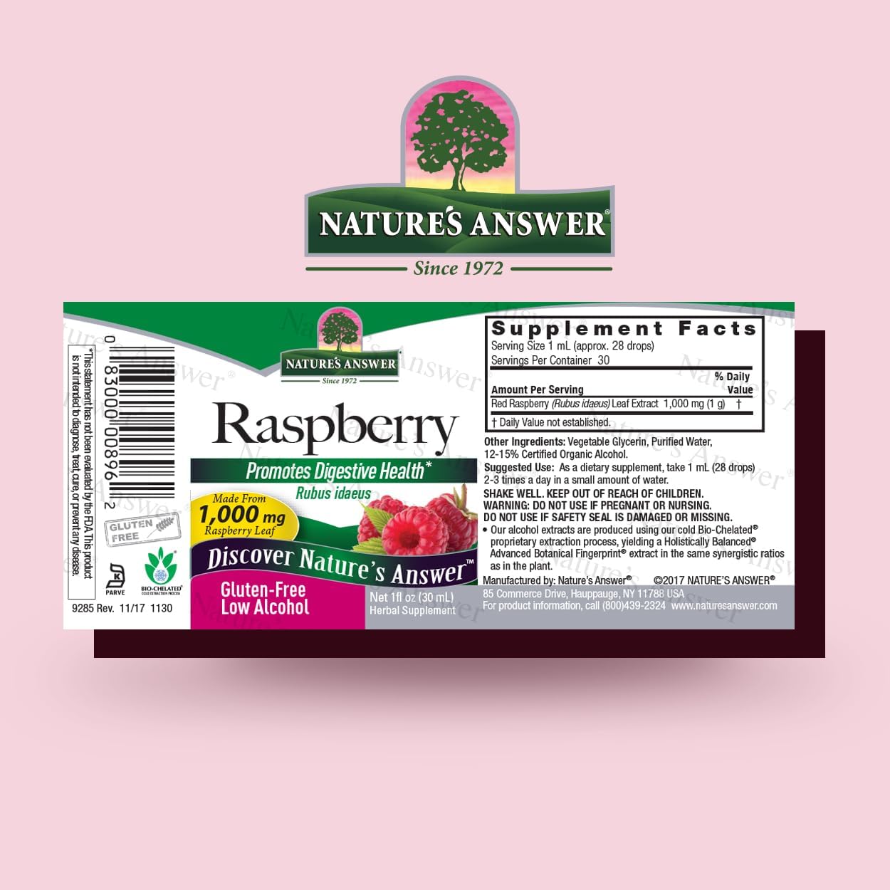 Organic Alcohol Raspberry Leaf Extract - 1oz | NonGMO, Kosher, Gluten Free | Promotes Health & Digestive Comfort