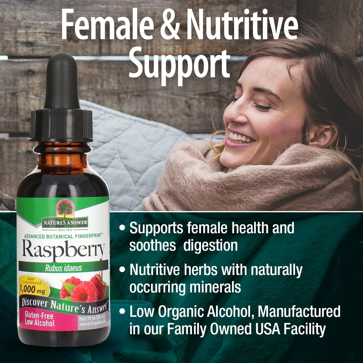 Organic Alcohol Raspberry Leaf Extract - 1oz | NonGMO, Kosher, Gluten Free | Promotes Health & Digestive Comfort