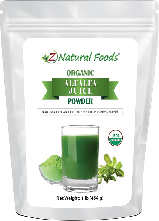 Organic Alfalfa Juice Powder - Green Superfood Mix for Smoothies & Recipes - Raw, Non GMO, Vegan, Gluten Free - 1 lb Pack