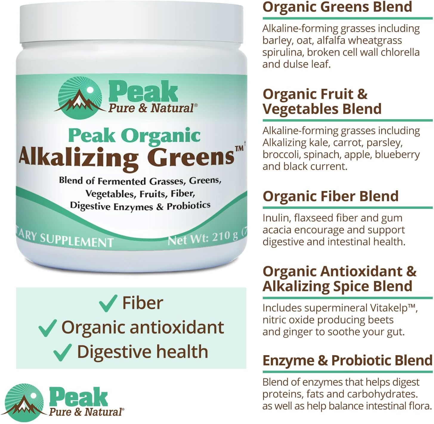 Organic Alkalizing Greens Powder with Digestive Enzymes & Probiotics for pH Balance