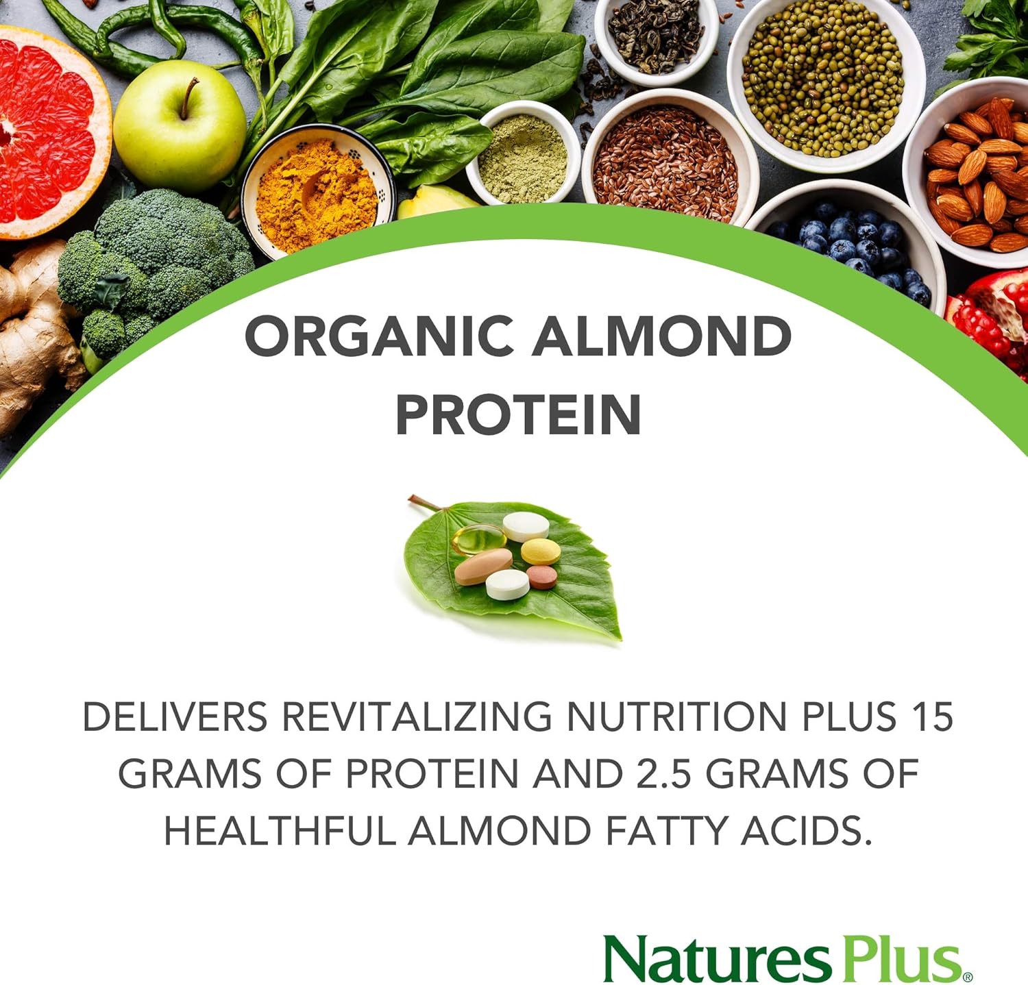 Organic Almond Protein Powder - 1.04 lbs, Unflavored, Non-GMO Vegan, No Added Sugar, Muscle Recovery Support - Vegetarian, Gluten-Free - 15 Servings