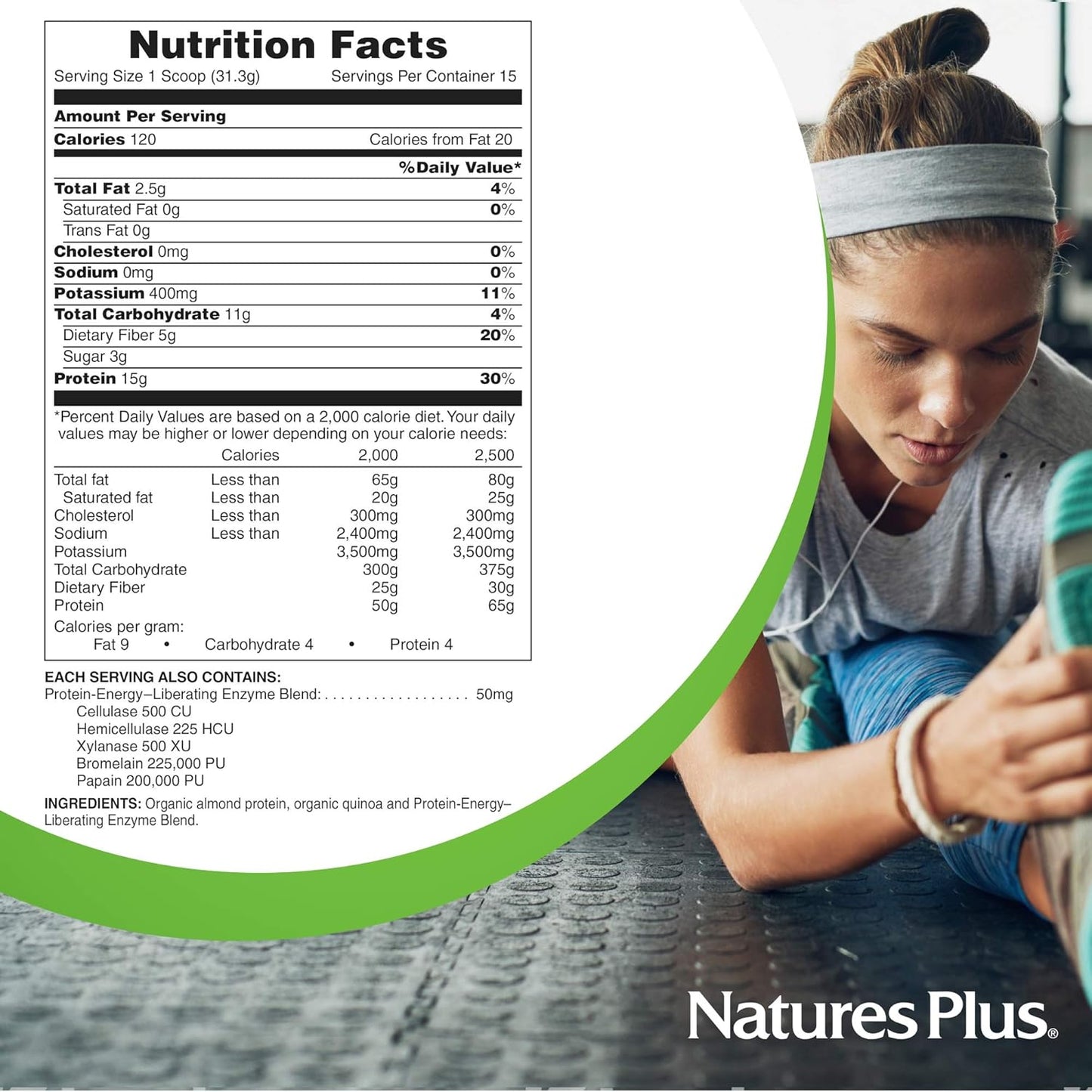 Organic Almond Protein Powder - 1.04 lbs, Unflavored, Non-GMO Vegan, No Added Sugar, Muscle Recovery Support - Vegetarian, Gluten-Free - 15 Servings