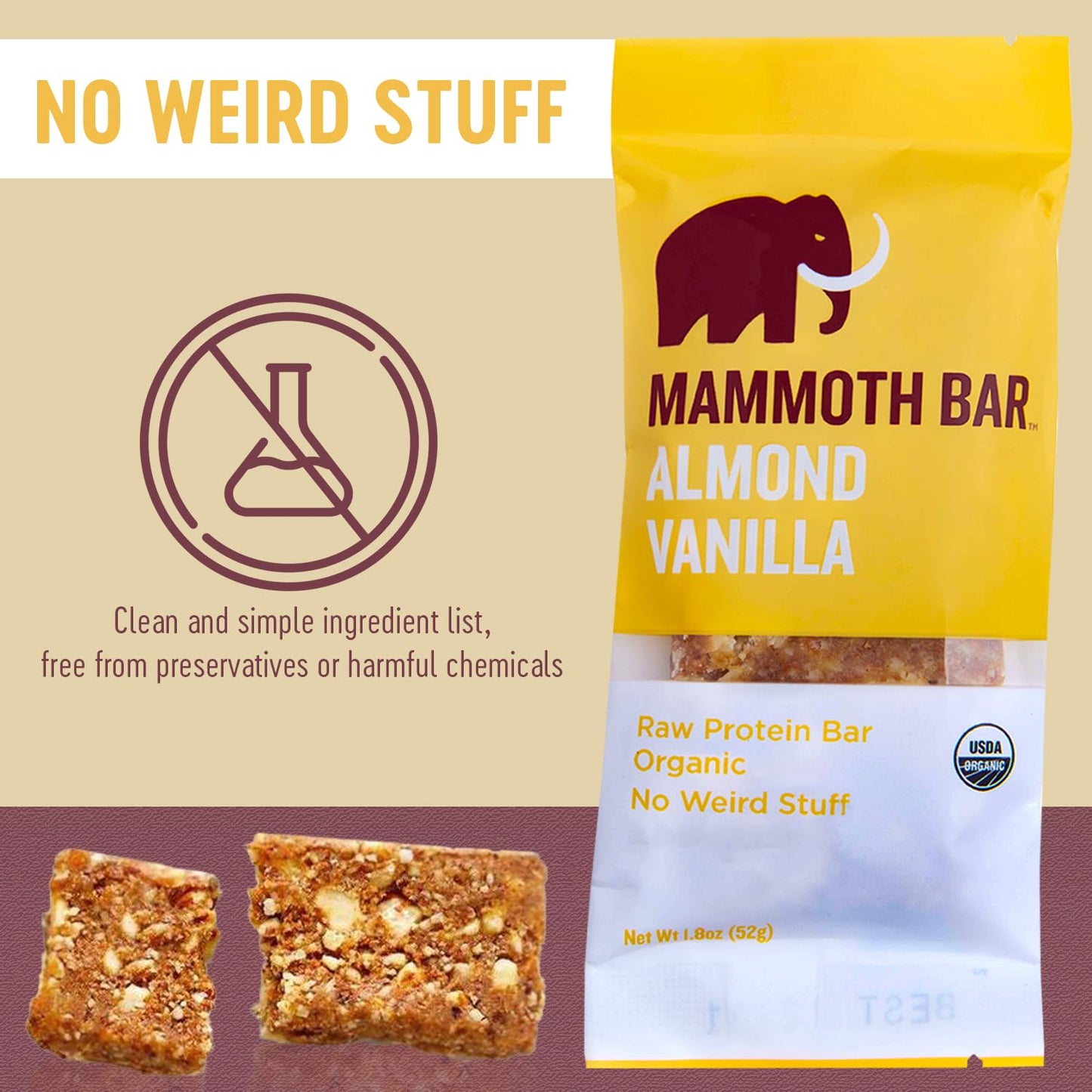 Organic Almond Vanilla Protein Bar with 10g Protein - Paleo, Gluten Free, Raw - Premium Ingredients