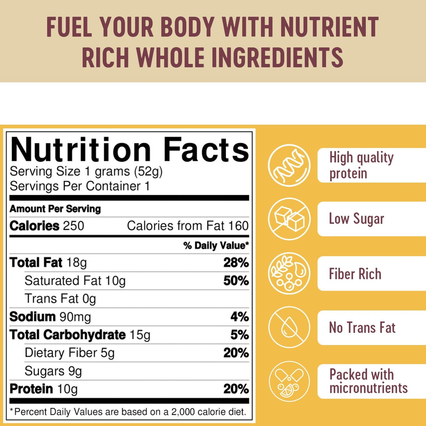 Organic Almond Vanilla Protein Bar with 10g Protein - Paleo, Gluten Free, Raw - Premium Ingredients