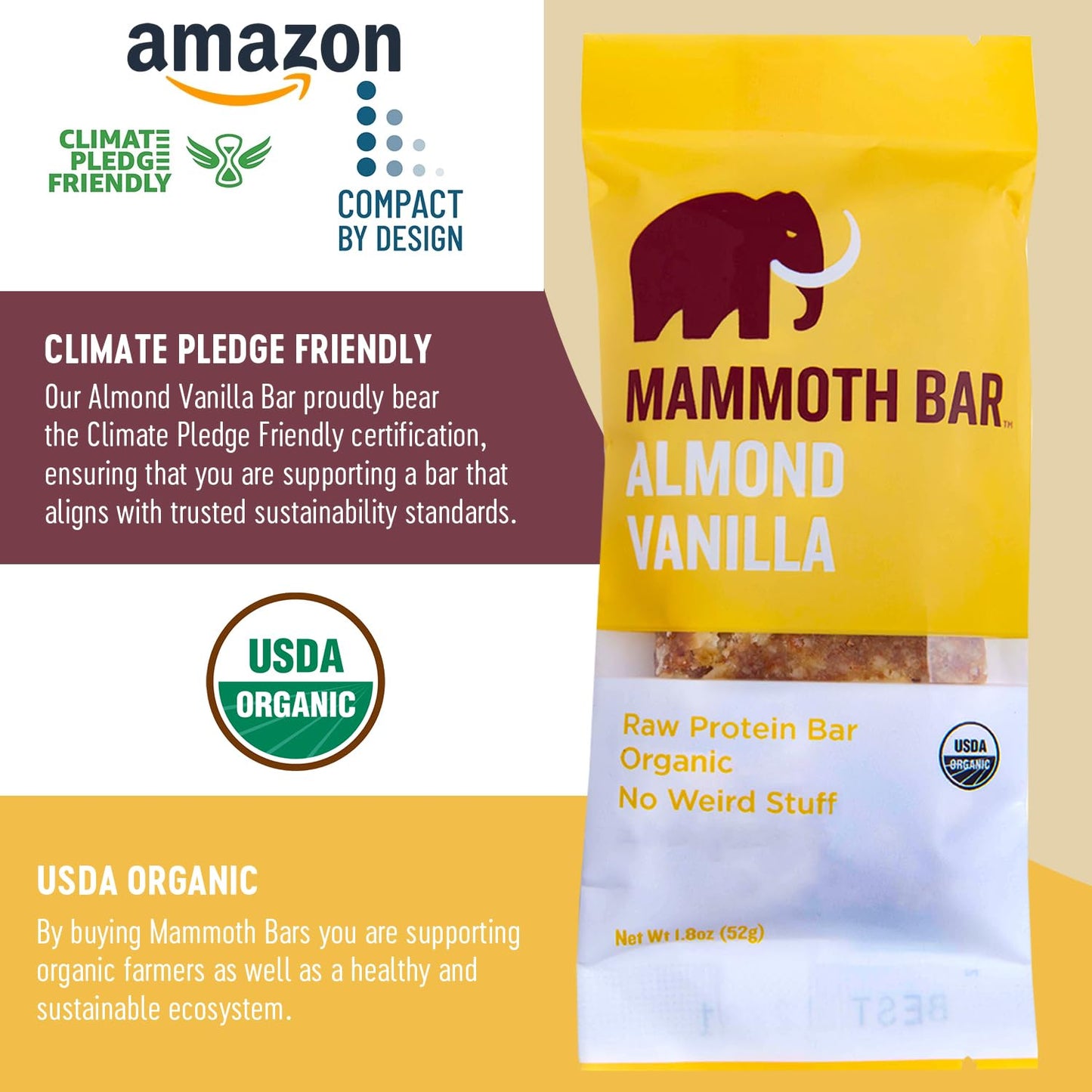 Organic Almond Vanilla Protein Bar with 10g Protein - Paleo, Gluten Free, Raw - Premium Ingredients