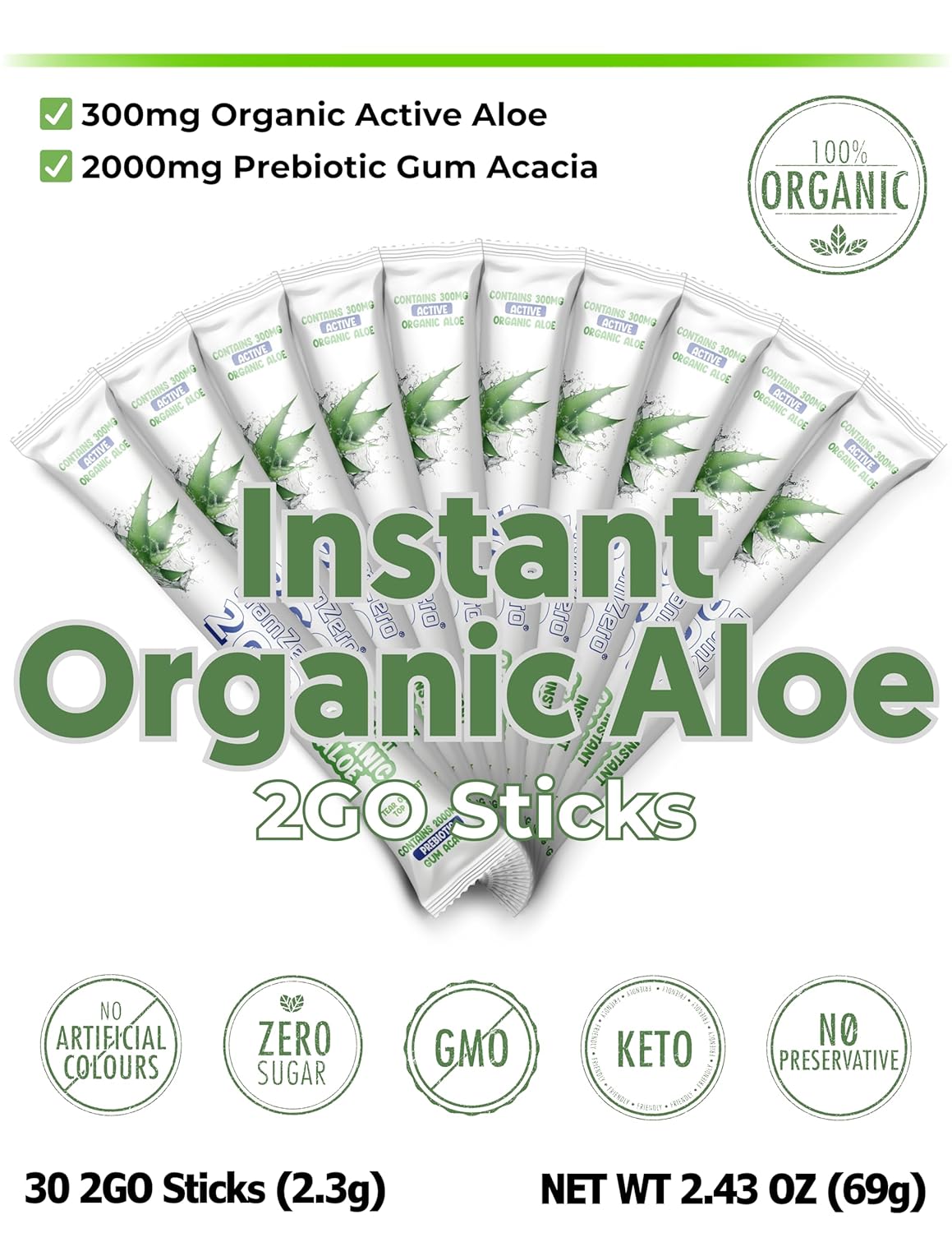 Organic Aloe 2GO Sticks - Unflavored, Perfect for Nutrition Club Loaded Tea