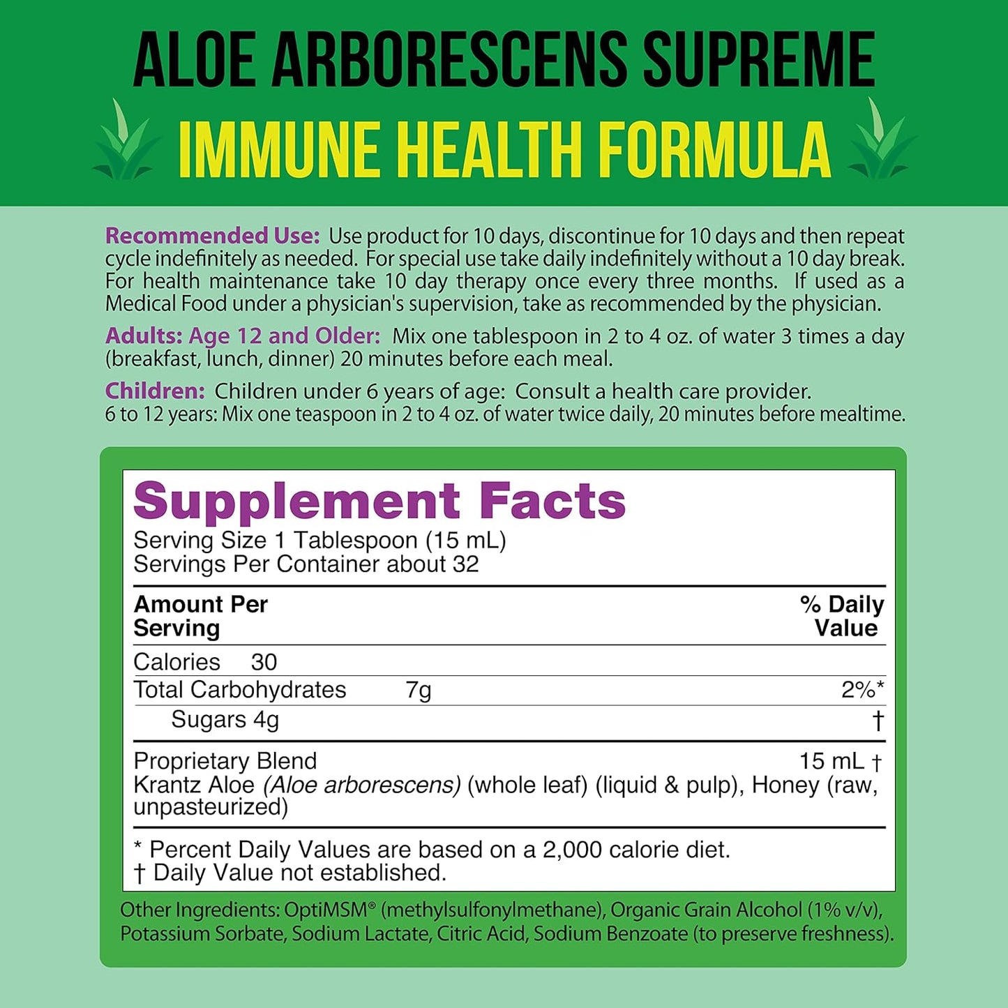 Organic Aloe Arborescens Juice with Raw Honey - Immune Health Formula - 16oz Bottle for Adults & Kids