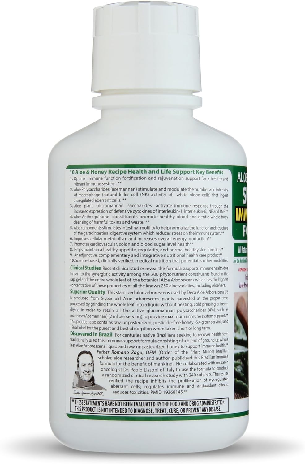 Organic Aloe Arborescens Juice with Raw Honey - Immune Health Formula - 16oz Bottle for Adults & Kids