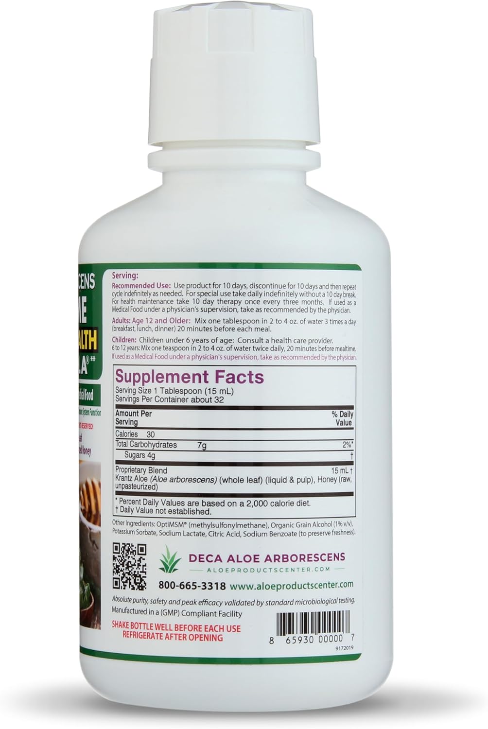 Organic Aloe Arborescens Juice with Raw Honey - Immune Health Formula - 16oz Bottle for Adults & Kids