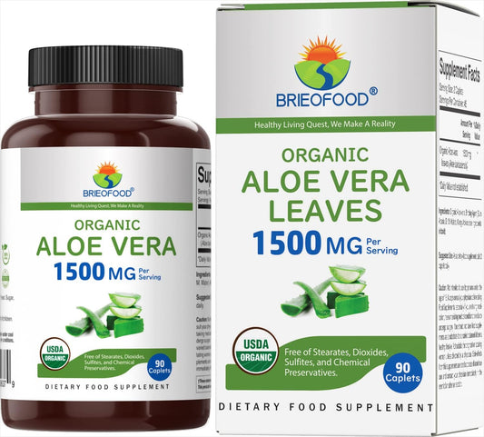 Organic Aloe Vera 1500mg Tablets - 45 Servings, Vegetarian & Gluten-Free