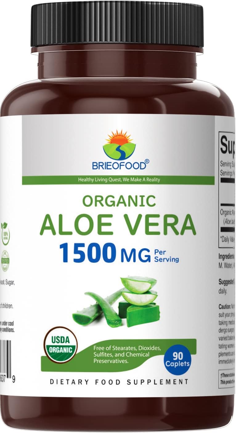 Organic Aloe Vera 1500mg Tablets - 45 Servings, Vegetarian & Gluten-Free