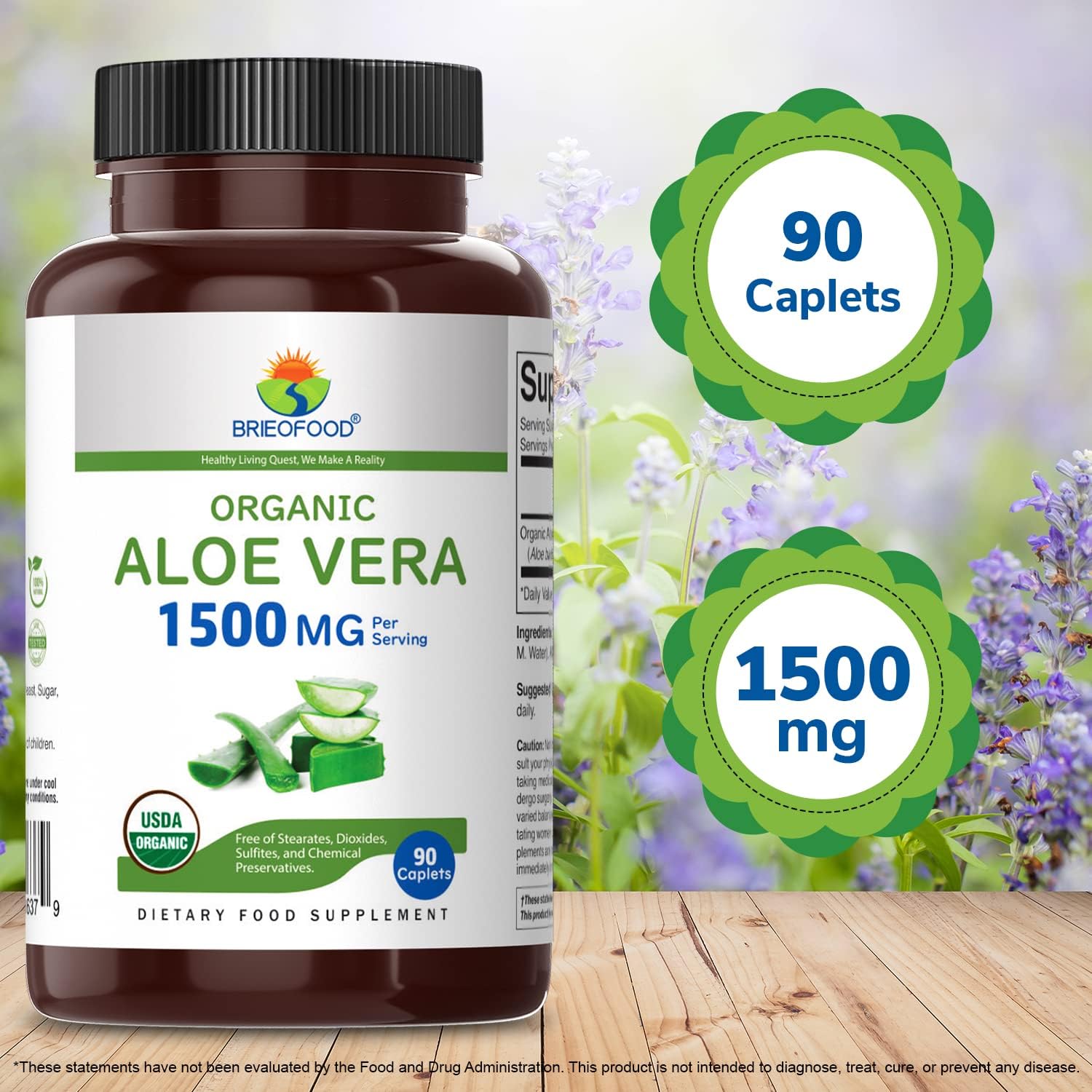 Organic Aloe Vera 1500mg Tablets - 45 Servings, Vegetarian & Gluten-Free