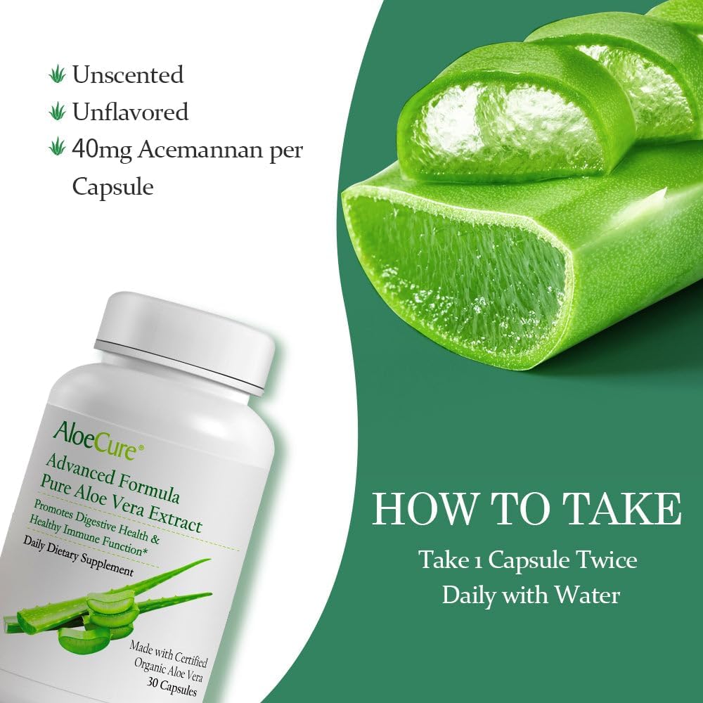 Organic Aloe Vera Capsules - 130,000mg Inner Leaf Equivalent, Gut Health Support, Digestive Comfort, Stomach Acid Buffer - Natural Immune Supplement, Aloin Free - 60 Capsules