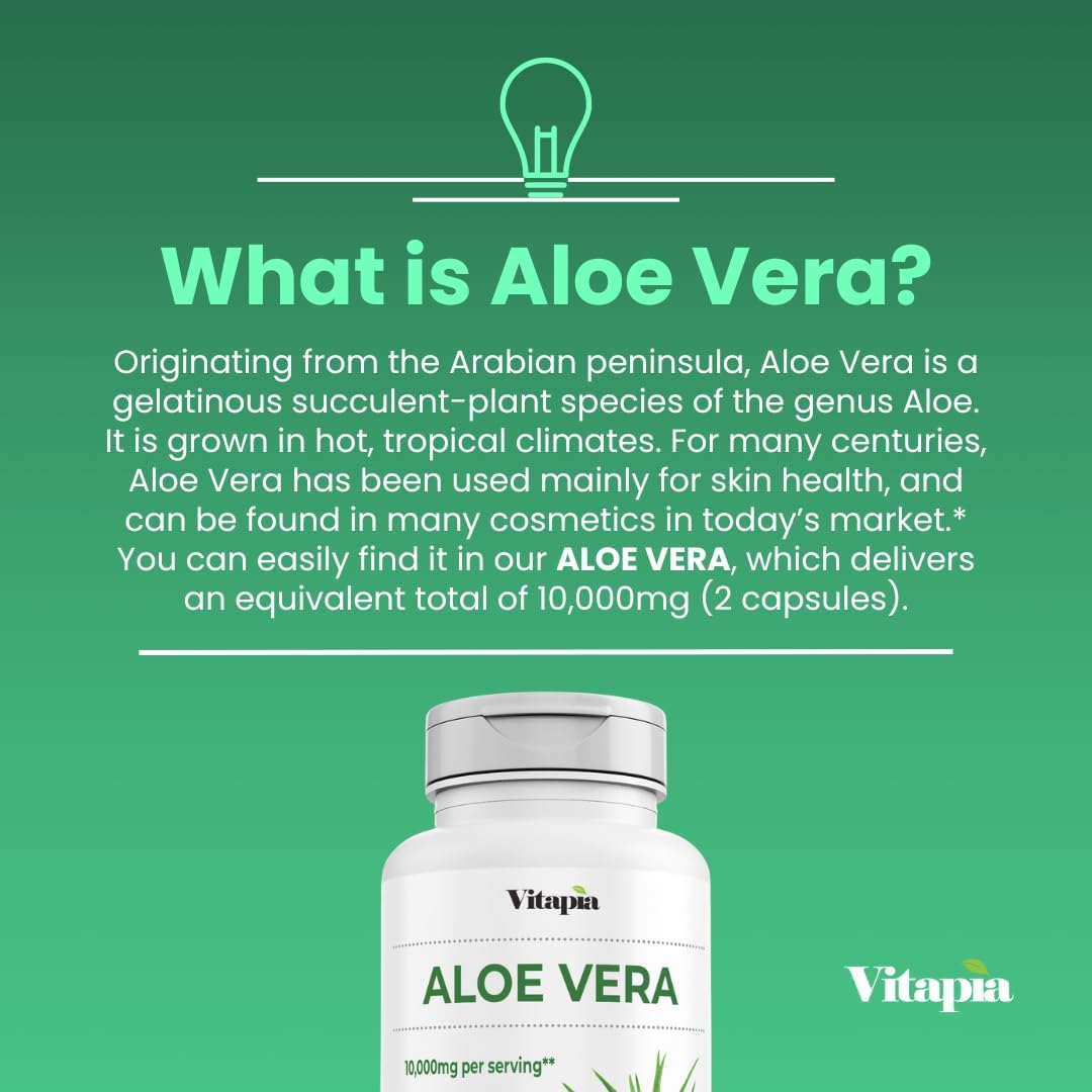 Organic Aloe Vera Capsules - 20% Aloins - Pure Inner Leaf Gel - Digestive, Gut Health, Skin, Immune - 120 Count Vegan Supplement