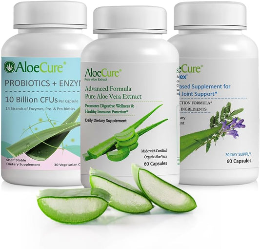 Organic Aloe Vera Capsules Pack - 3 Pieces with VeraFlex, Probiotics, and Enzymes