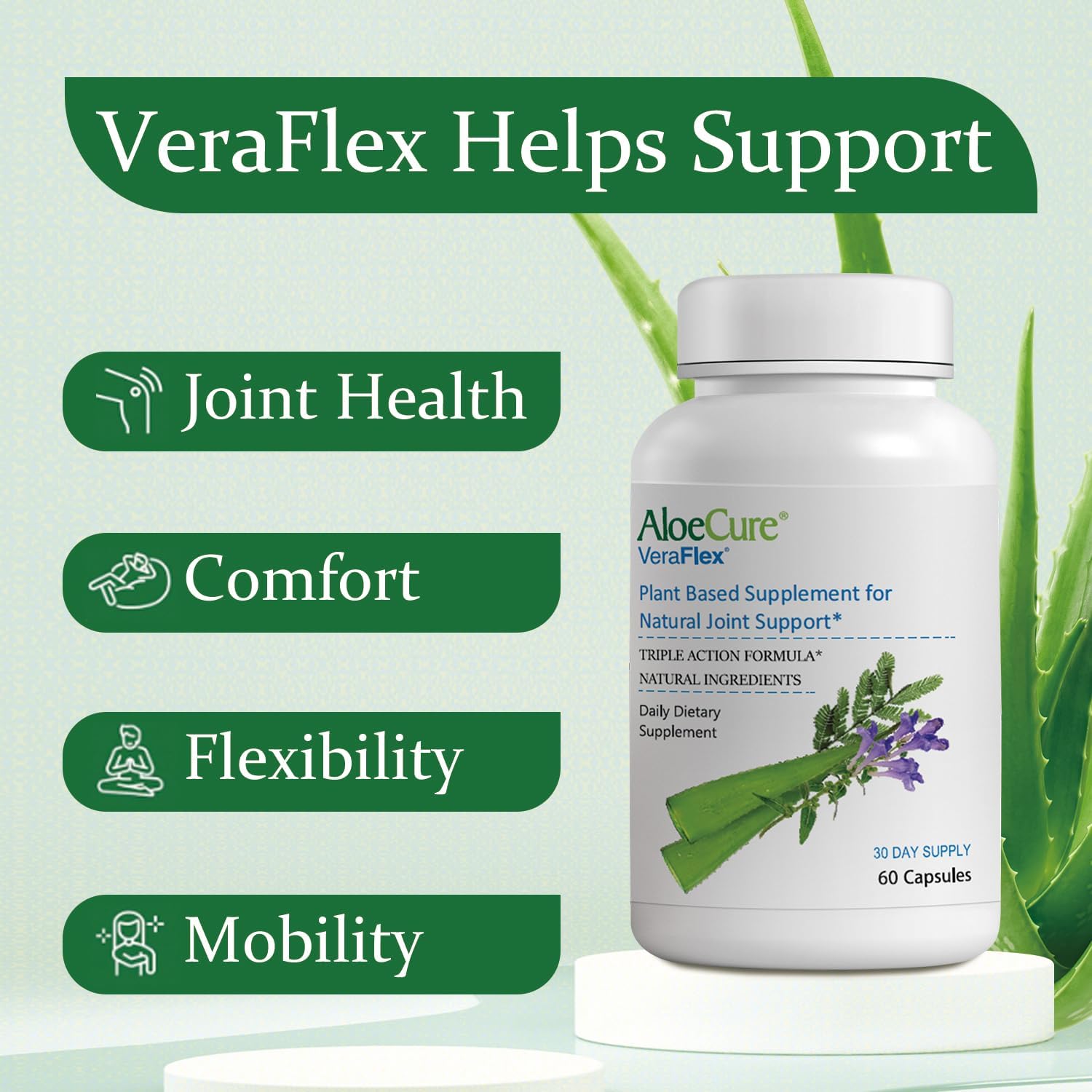 Organic Aloe Vera Capsules Pack - 3 Pieces with VeraFlex, Probiotics, and Enzymes
