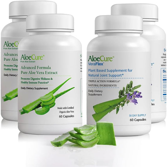 Organic Aloe Vera Capsules Pack - 4 Pack Bundle with VeraFlex and Aloe Vera Capsules