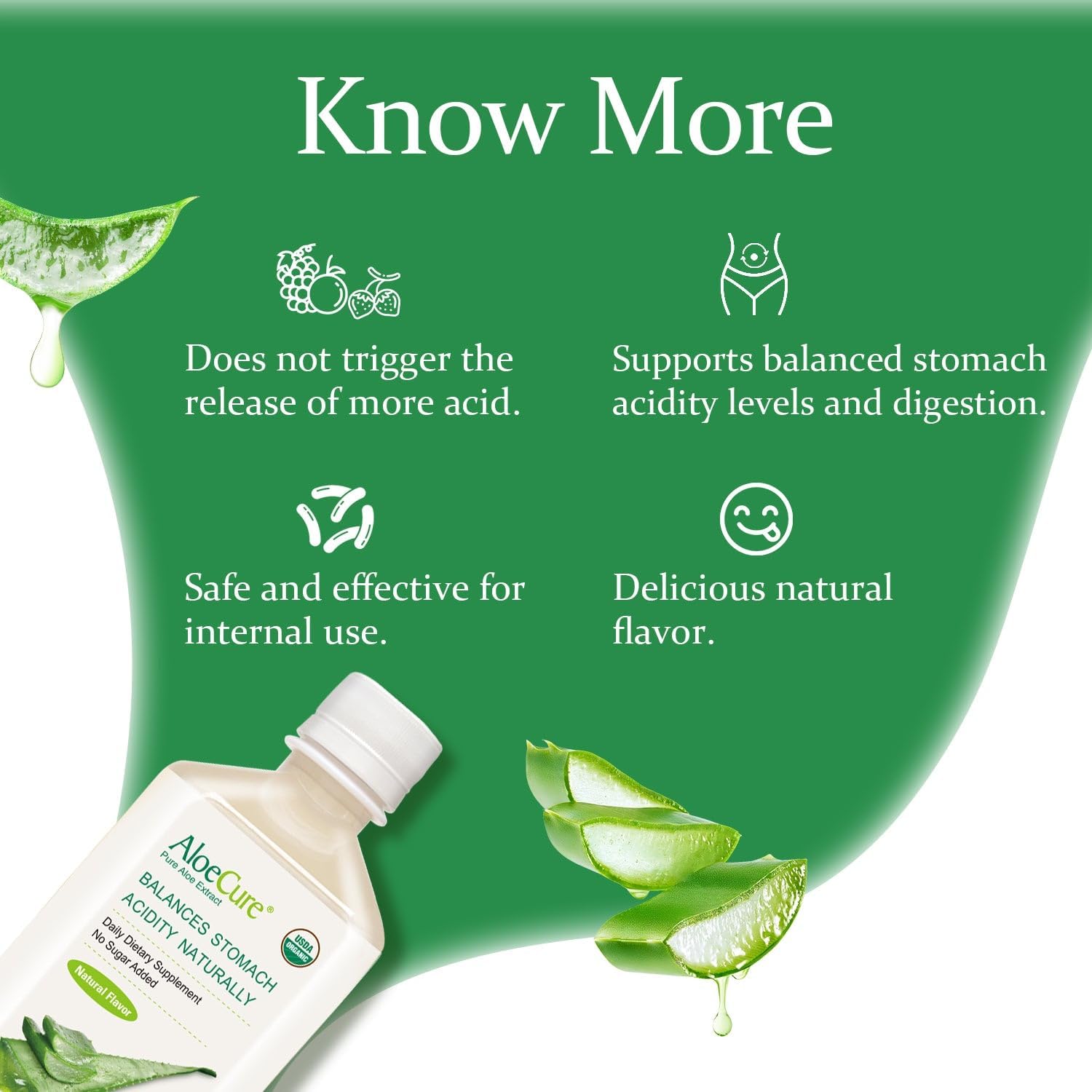 Organic Aloe Vera Juice for Digestion & Immune Support - Pure Aloe Digestive Supplement - 4 x 500ml Bottles