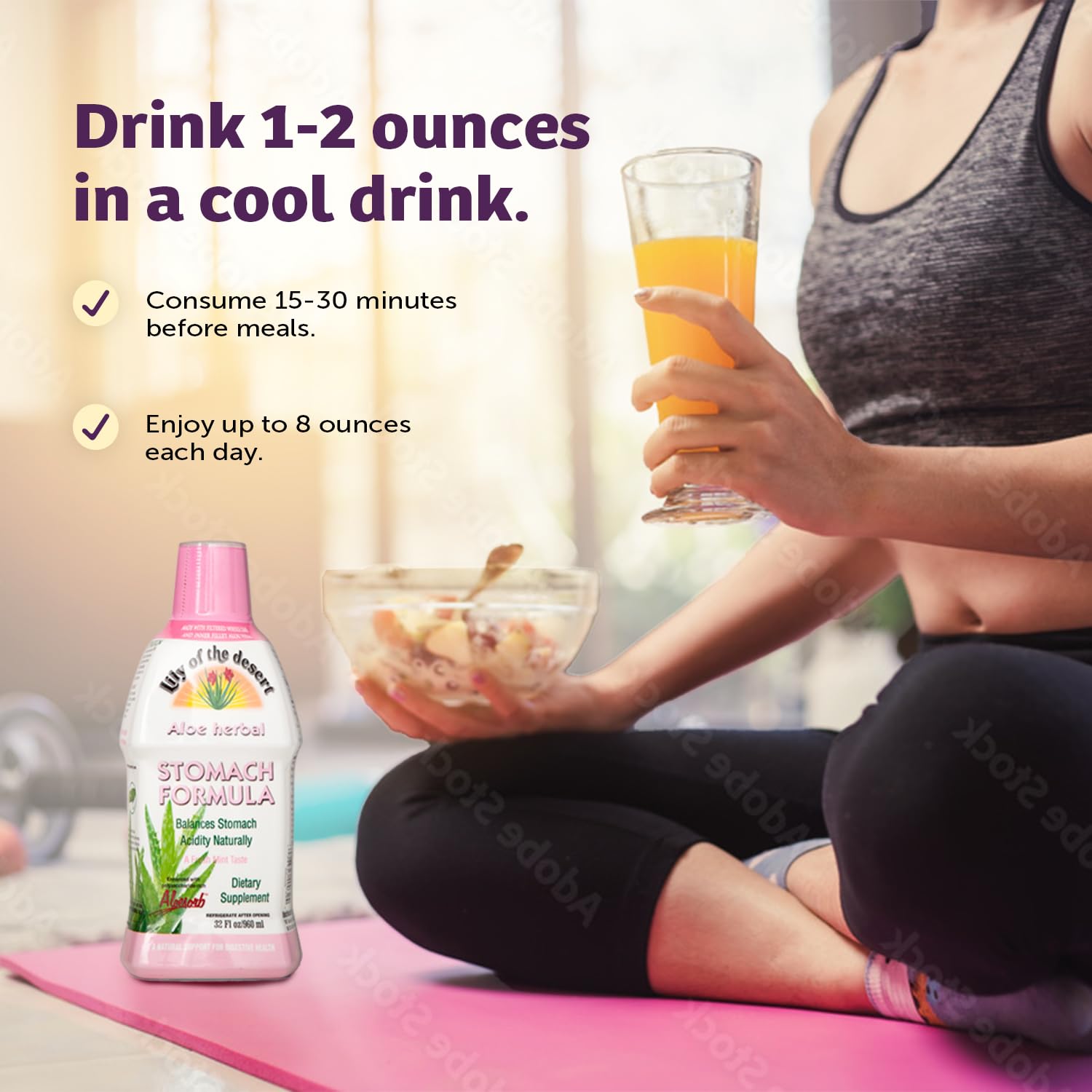 Organic Aloe Vera Juice Stomach Formula with Slippery Elm, Chamomile, Peppermint, Ginger - 32 Oz - Gut Health, Acid Reflux Relief