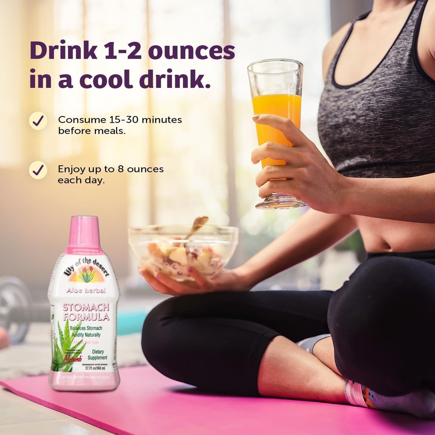 Organic Aloe Vera Juice with Slippery Elm, Chamomile, Peppermint, Ginger - Stomach Formula for Gut Health, Acid Reflux Relief - 32 Oz