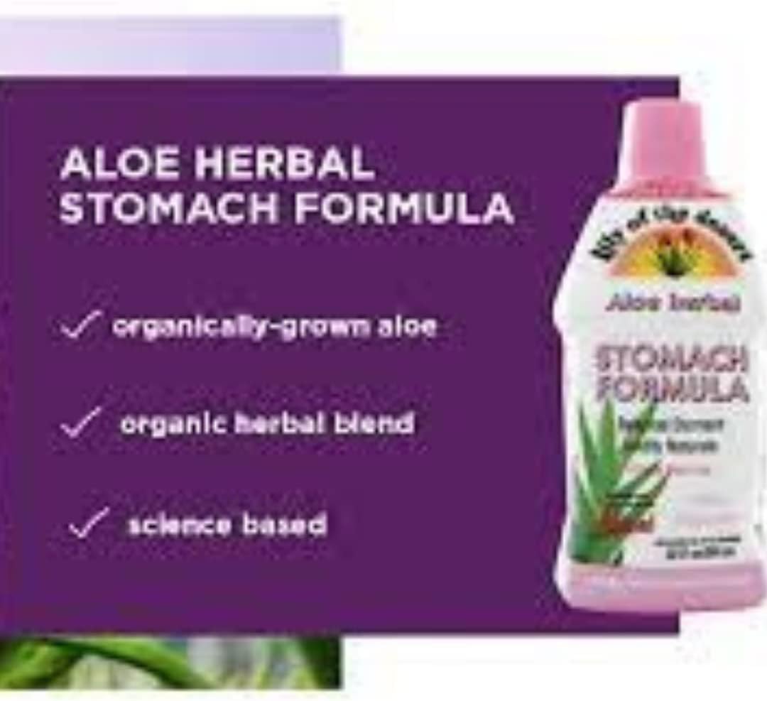 Organic Aloe Vera Juice with Slippery Elm, Chamomile, Peppermint, Ginger - Stomach Formula for Gut Health, Acid Reflux Relief - 32 Oz