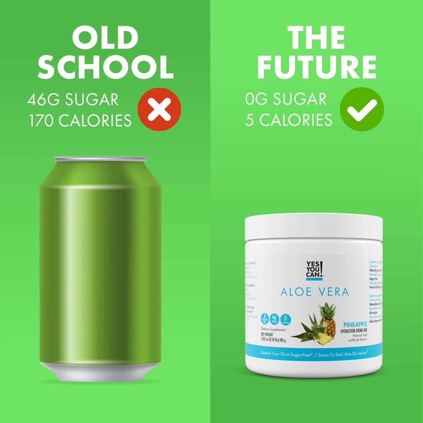 Organic Aloe Vera Powder Drink Mix - Hydration Booster with Pure Aloe Juice - Made in USA - Antioxidant Rich - Pineapple Flavor - 40 Servings