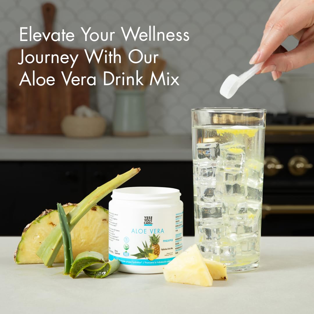 Organic Aloe Vera Powder Drink Mix - Hydration Booster with Pure Aloe Juice - Made in USA - Antioxidant Rich - Pineapple Flavor - 40 Servings