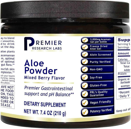 Organic Aloe Vera Powder Drink Mix - Skin & Digestion Support, Acemannan & Antioxidants, Mixed Berry Flavor, 7.4 Oz (30 Servings)