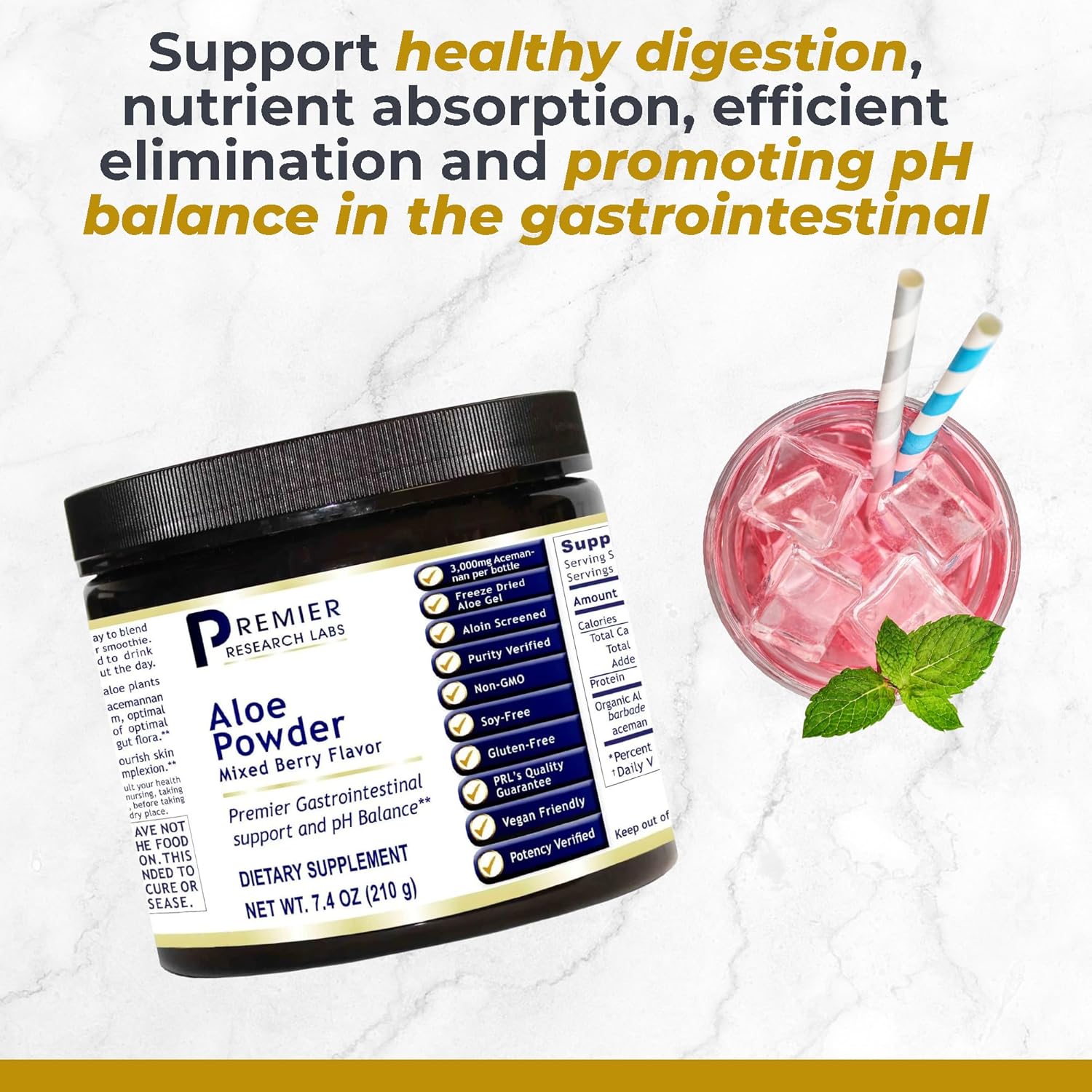 Organic Aloe Vera Powder Drink Mix - Skin & Digestion Support, Acemannan & Antioxidants, Mixed Berry Flavor, 7.4 Oz (30 Servings)