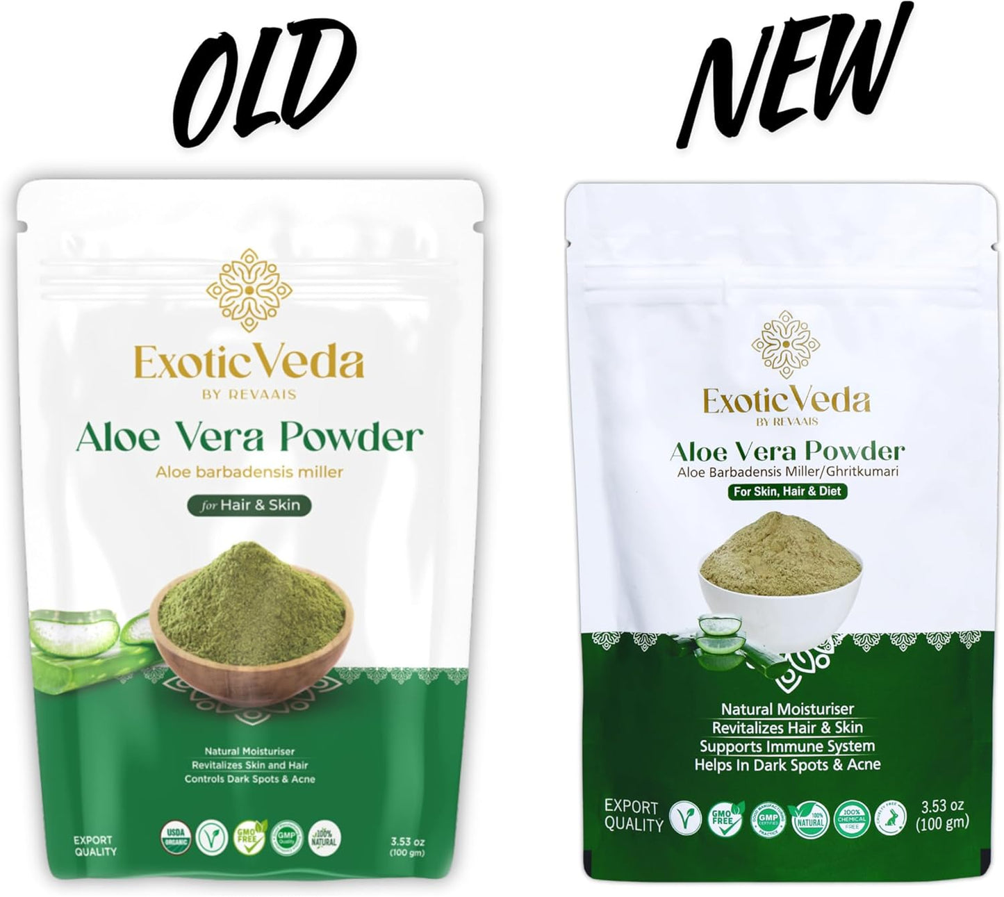 Organic Aloe Vera Powder for Hair, Skin, and Face - Premium Blend with Amla, Neem, and Horticultural Aloe - Fresh and Pure Juice from Exotic Veda