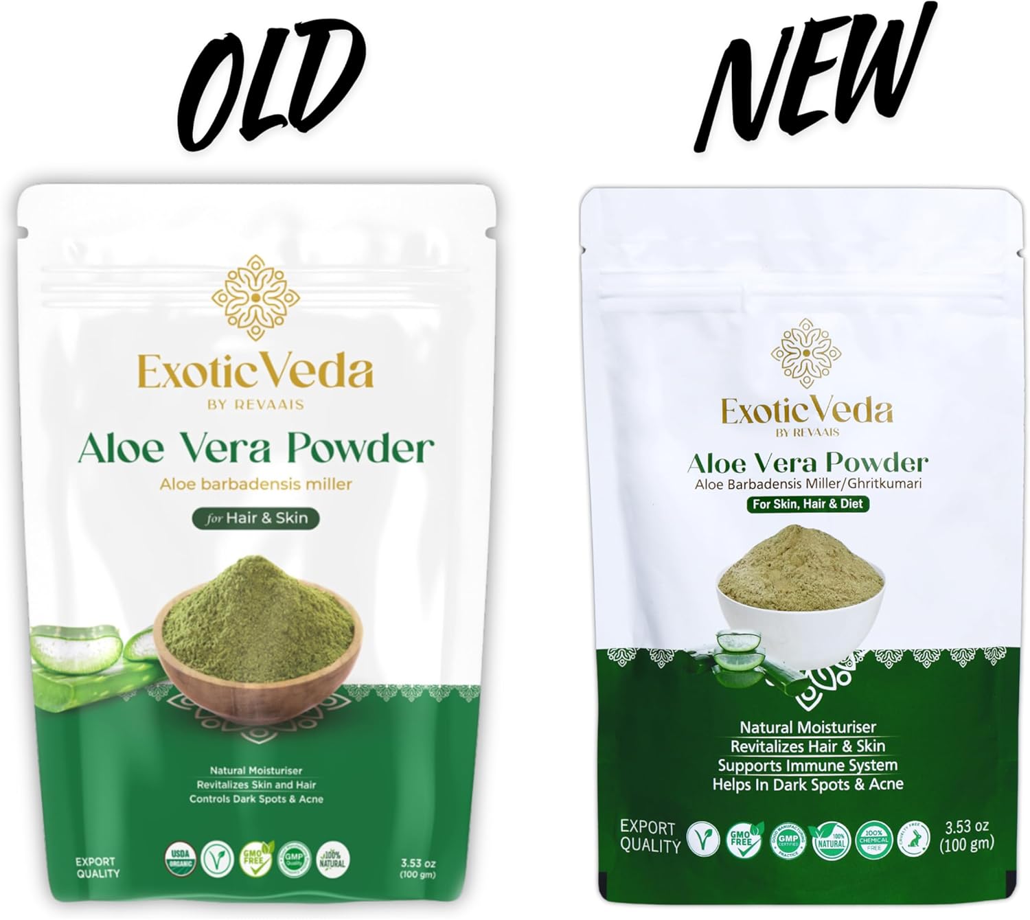 Organic Aloe Vera Powder for Hair, Skin, and Face - Premium Blend with Amla, Neem, and Horticultural Aloe - Fresh and Pure Juice from Exotic Veda