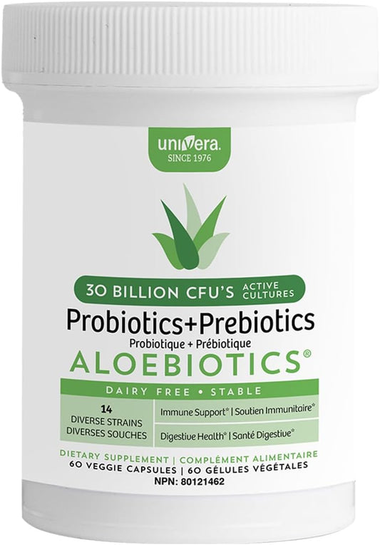 Organic Aloe Vera Probiotics for Women - 30 Billion CFUs, 14 Strains, Digestive Enzymes - Vegan Supplement with Prebiotics, AloeBiotics - 60ct