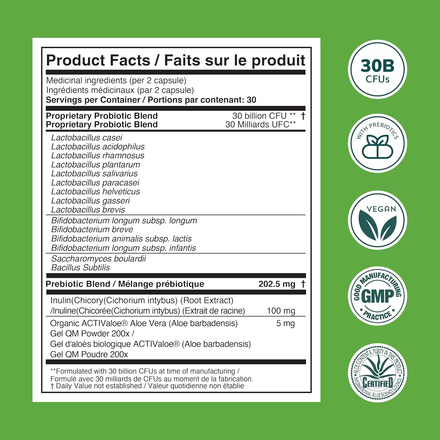 Organic Aloe Vera Probiotics for Women - 30 Billion CFUs, 14 Strains, Digestive Enzymes - Vegan Supplement with Prebiotics, AloeBiotics - 60ct