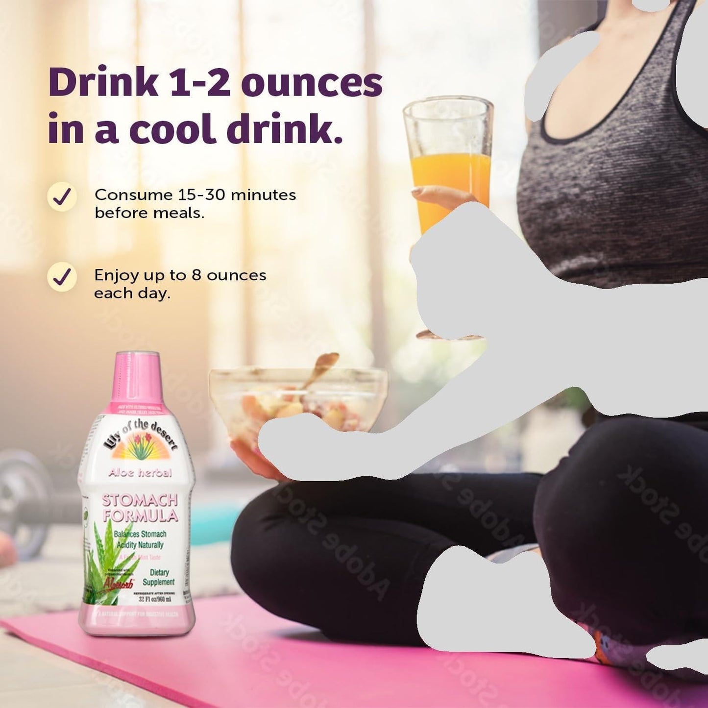 Organic Aloe Vera Stomach Formula with Slippery Elm, Chamomile, Peppermint, and Ginger for Gut Health - 32 Oz (Pack of 2)