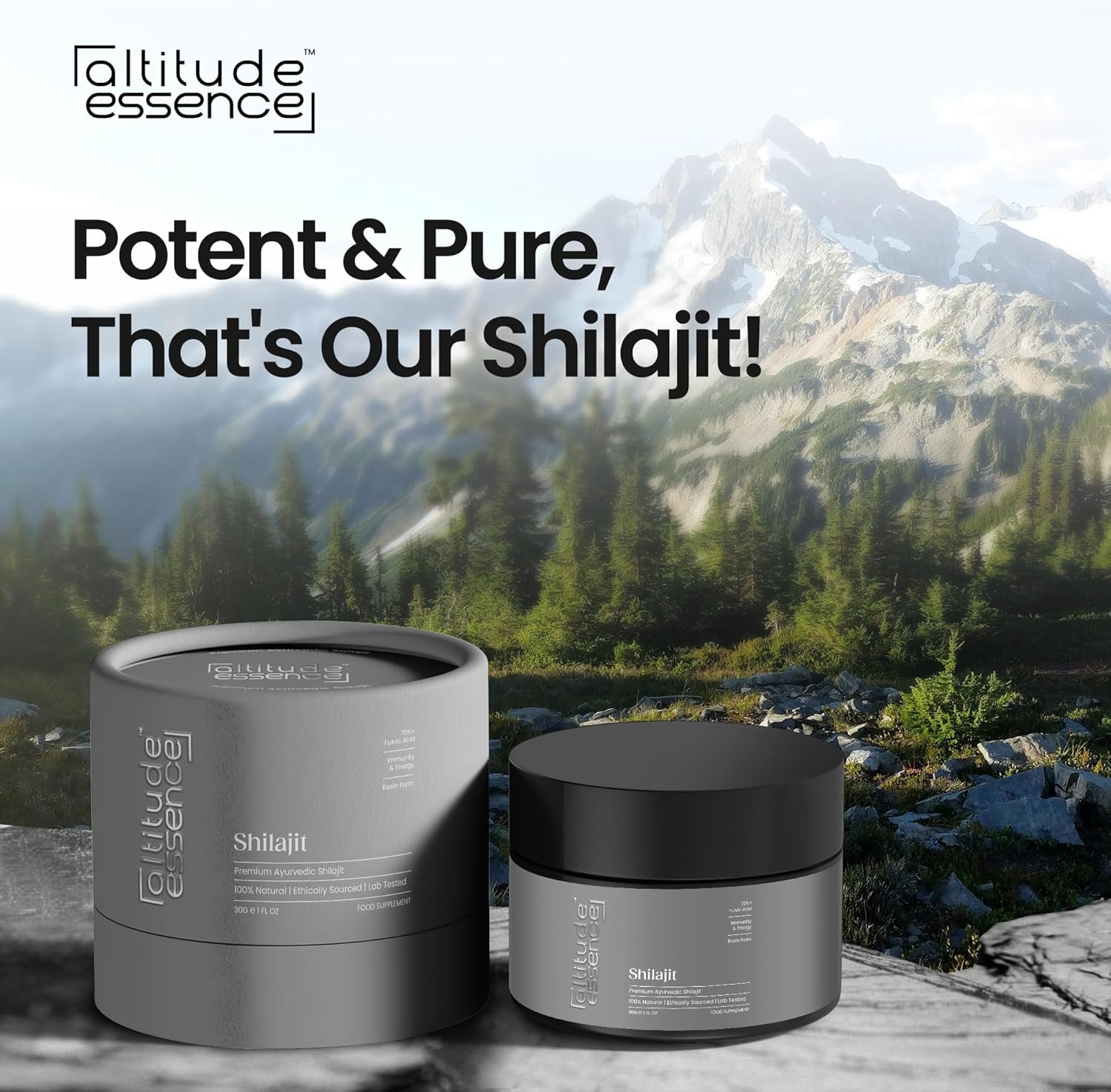 Organic Altitude Essence Shilajit Resin Supplement - High Potency Gold Grade with 85+ Trace Minerals & Fulvic Acid for Energy, Metabolism, and Immune Support - 30g