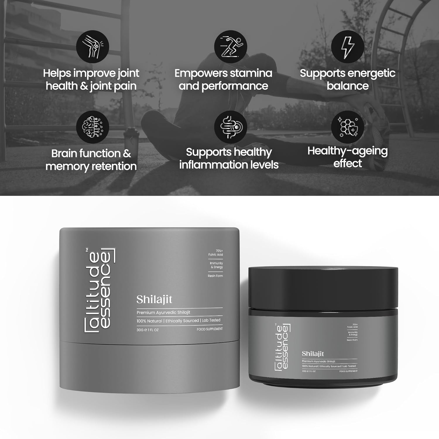 Organic Altitude Essence Shilajit Resin Supplement - High Potency Gold Grade with 85+ Trace Minerals & Fulvic Acid for Energy, Metabolism, and Immune Support - 30g