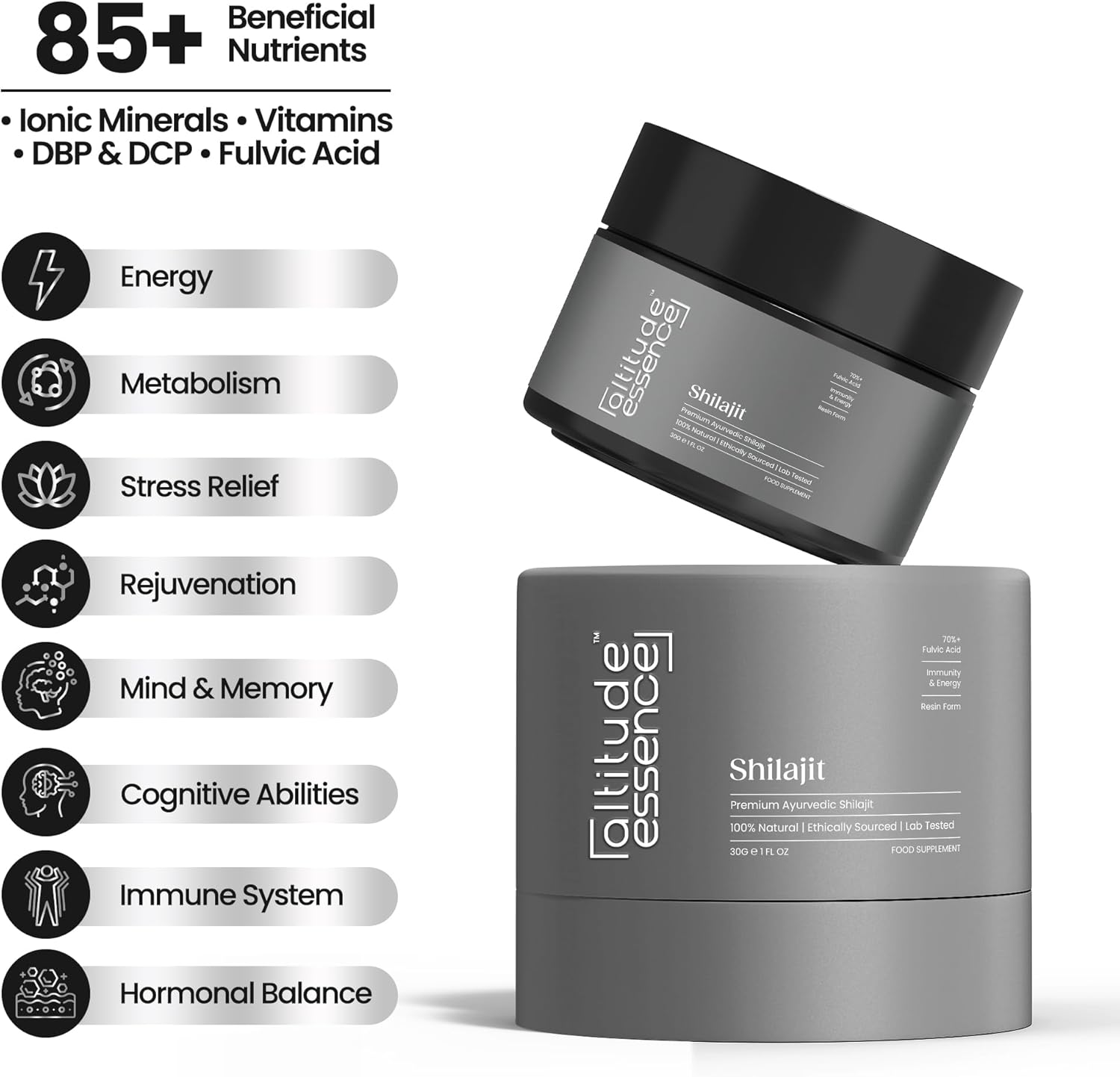 Organic Altitude Essence Shilajit Resin Supplement - High Potency Gold Grade with 85+ Trace Minerals & Fulvic Acid for Energy, Metabolism, and Immune Support - 30g