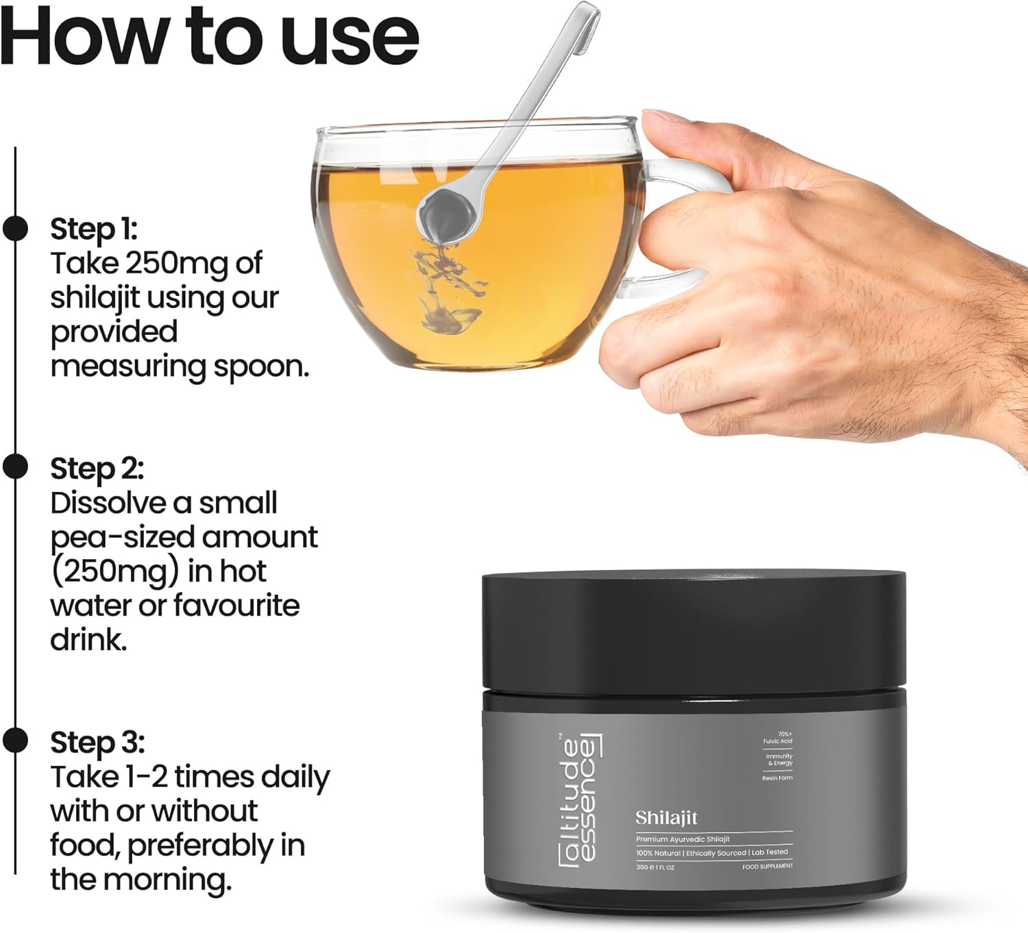 Organic Altitude Essence Shilajit Resin Supplement - High Potency Gold Grade with 85+ Trace Minerals & Fulvic Acid for Energy, Metabolism, and Immune Support - 30g