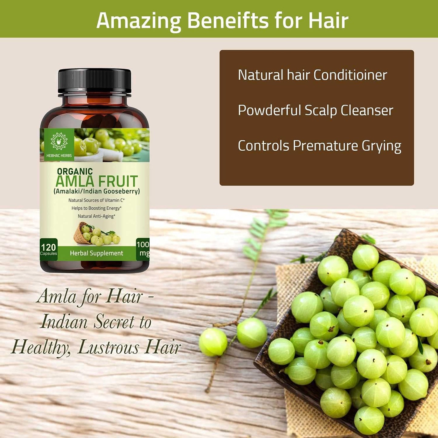 Organic Amla Capsules - 120 Count | Antioxidant Amlaki Amla Supplement | Pure Phyllanthus Emblica Extract in Capsule Form