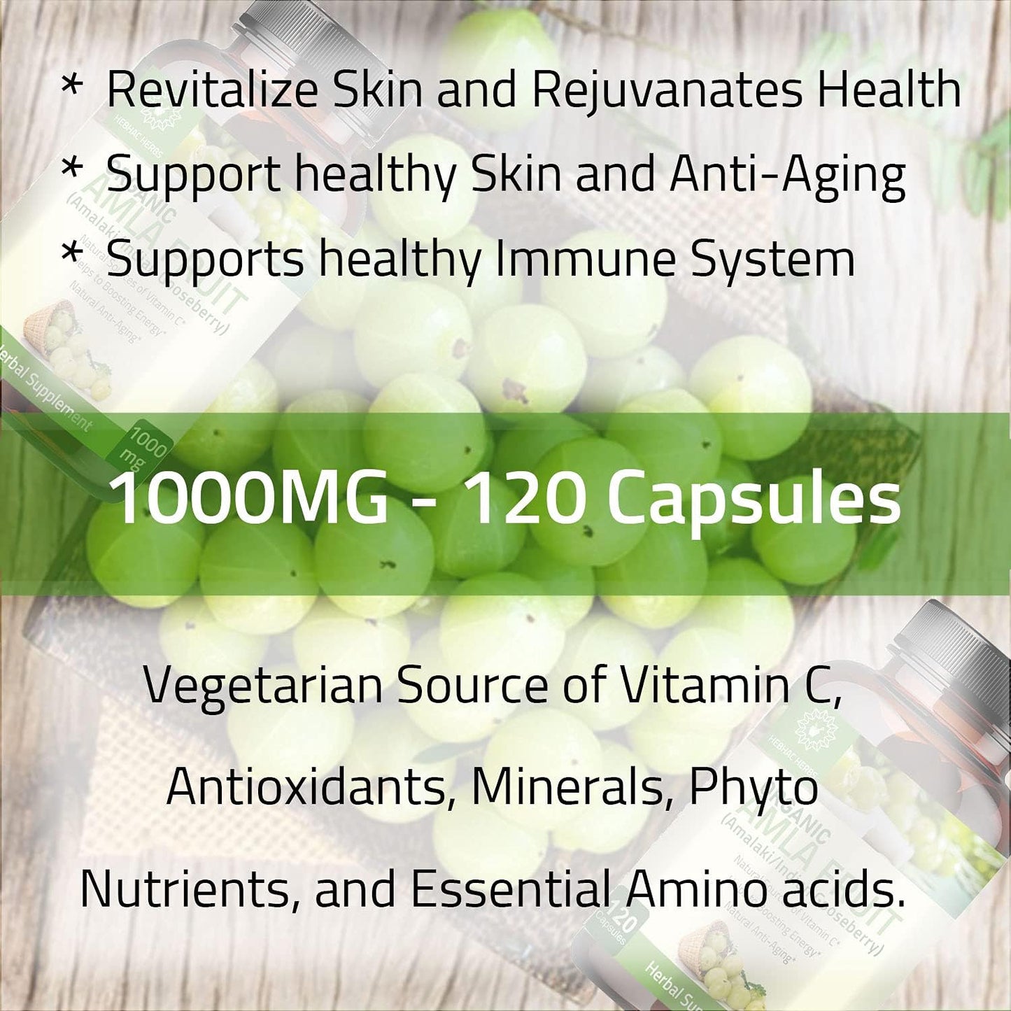 Organic Amla Capsules - 120 Count | Antioxidant Amlaki Amla Supplement | Pure Phyllanthus Emblica Extract in Capsule Form
