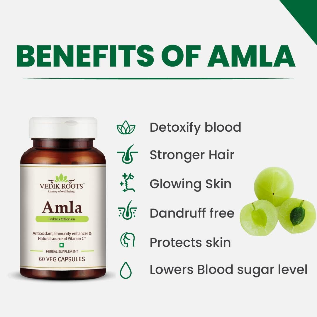 Organic Amla Capsules - Immunity Booster with Vitamin C - Herbal Supplements - 60 Capsules