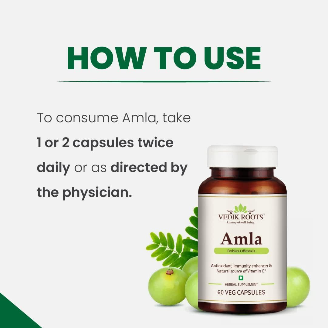Organic Amla Capsules - Immunity Booster with Vitamin C - Herbal Supplements - 60 Capsules