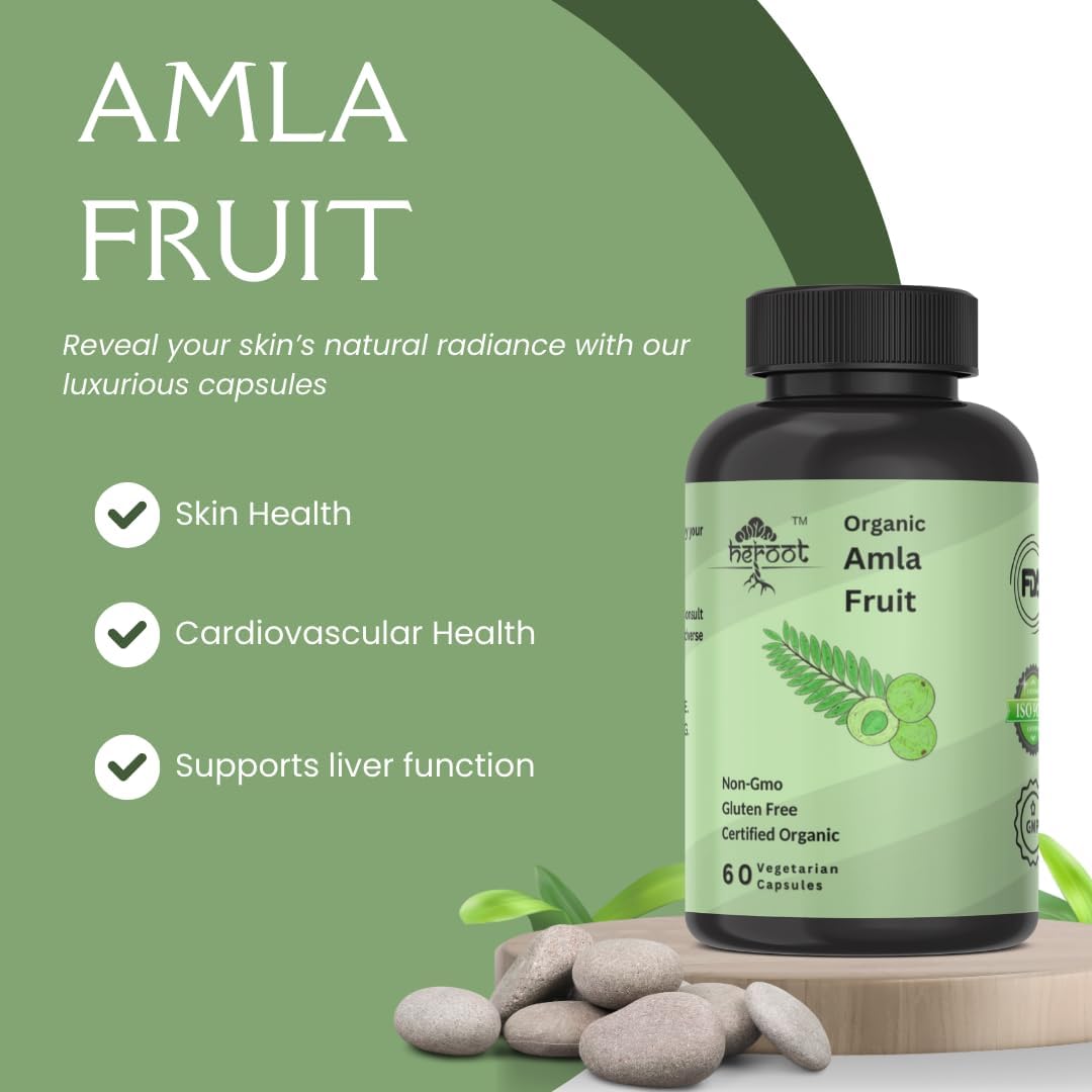 Organic Amla Capsules for Natural Vitamin C - Indian Gooseberry Supplement for Skin & Hair - 60 Capsules