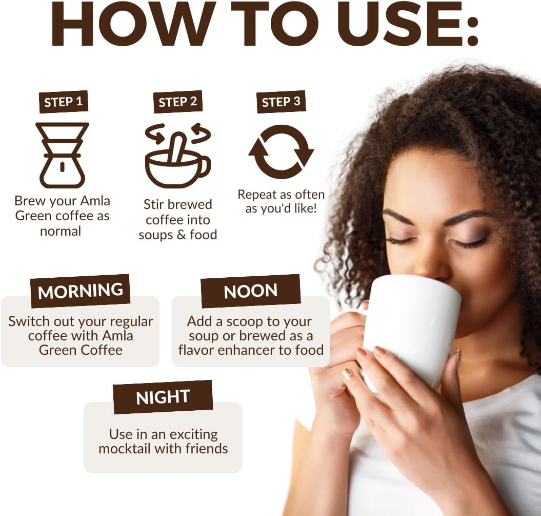 Organic Amla Green Ground Coffee & Powder Supplement with Pumpkin Spice - Ultra Concentrated 20x Amla Boost