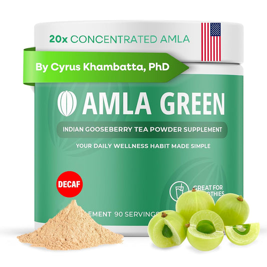 Organic Amla Green Powder & Decaf Green Tea Superfood Supplement - Ultra Concentrated Amla & Oolong Tea Blend, 90 Servings